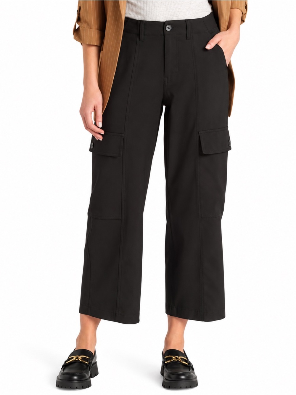 Liverpool High Rise Cargo Crop Straight Black Pants